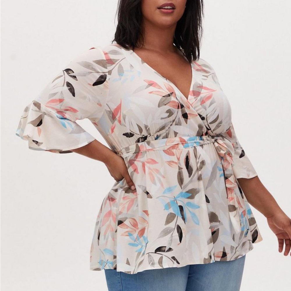 Torrid Stretch Challis Surplice Tie-Waist Blouse - 2X